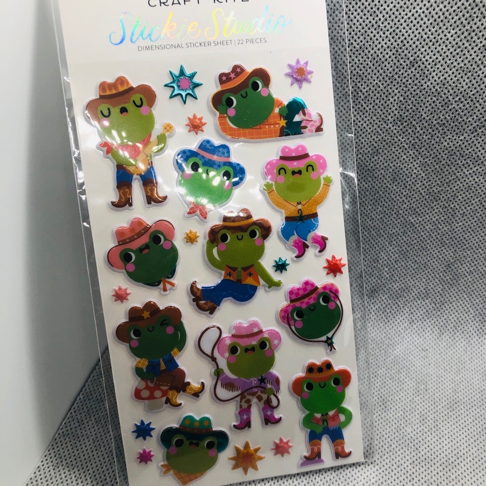 Sticker Studio Kids Frog Cowboy Puffy Stickers – Pink & Green